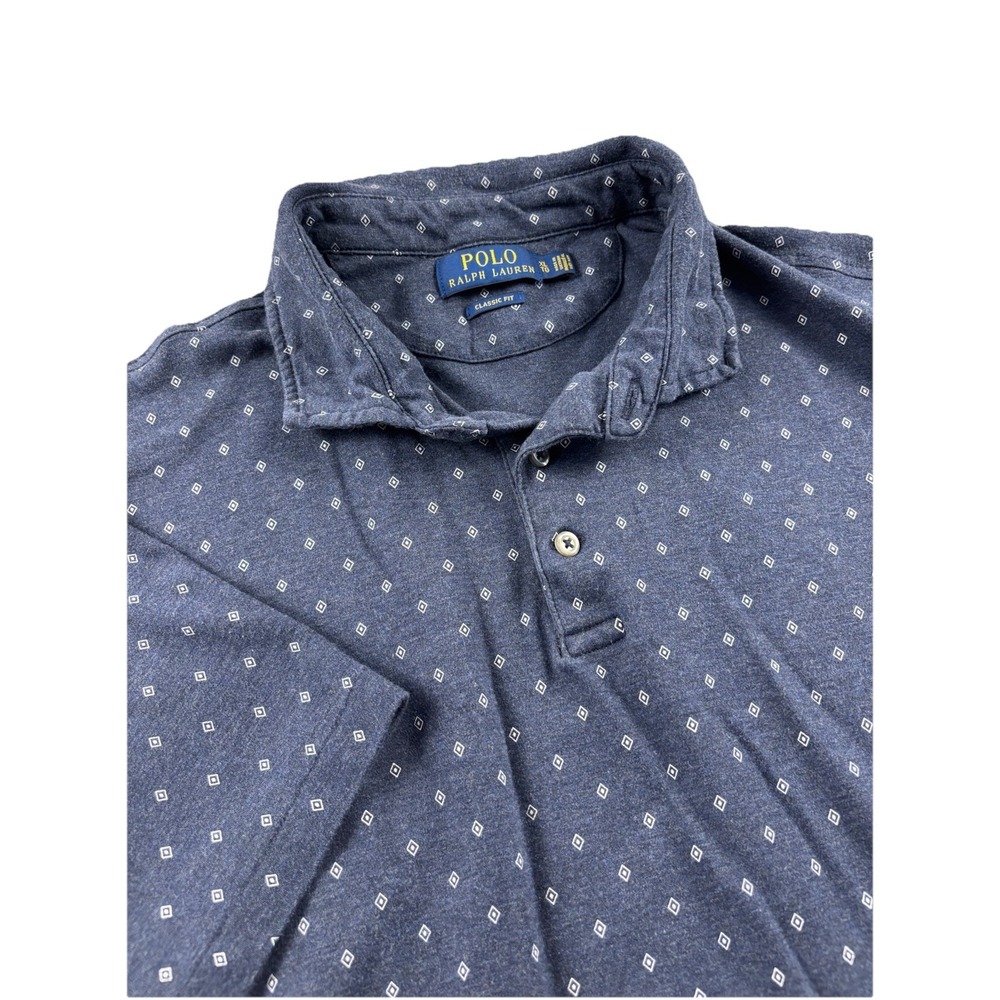 Polo Ralph Lauren Classic Fit Navy Diamond All Over Print‎ Mens Polo Shirt XL